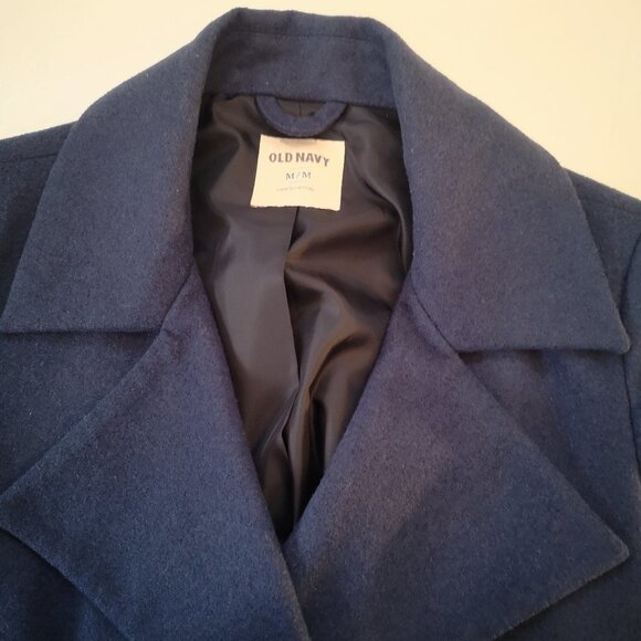 Old Navy Ladies Snap Closure Size Medium Belted Navy Coat - Picture 4 of 10